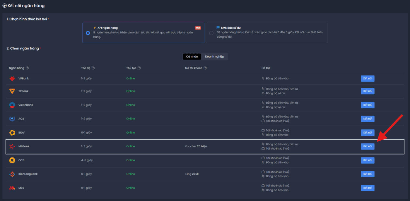lien ket mb bank